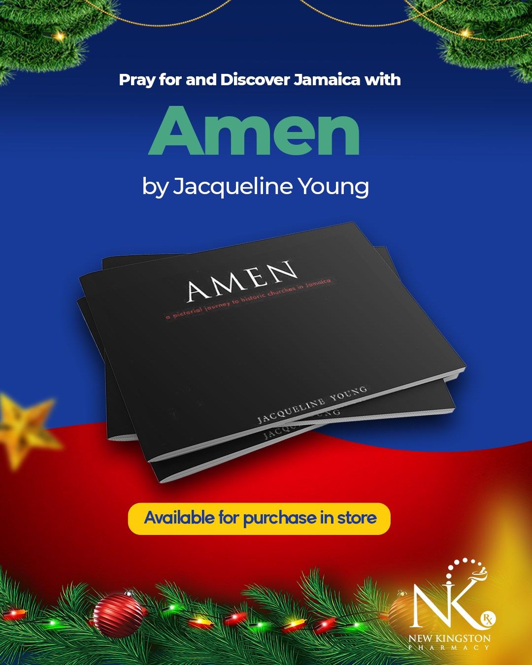 Copies of "Amen" by Jacqueline Young, a pictorial coffee-table book about historic churches in Jamaica