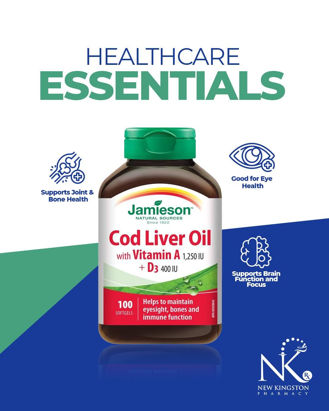 Bottle of Cod Liver Oil with Vitamin A and D3 softgels