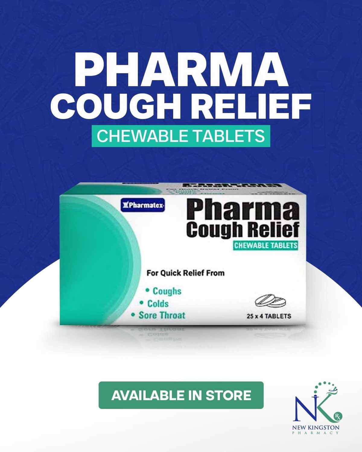 Box of Pharma Cough Relief chewable tablets