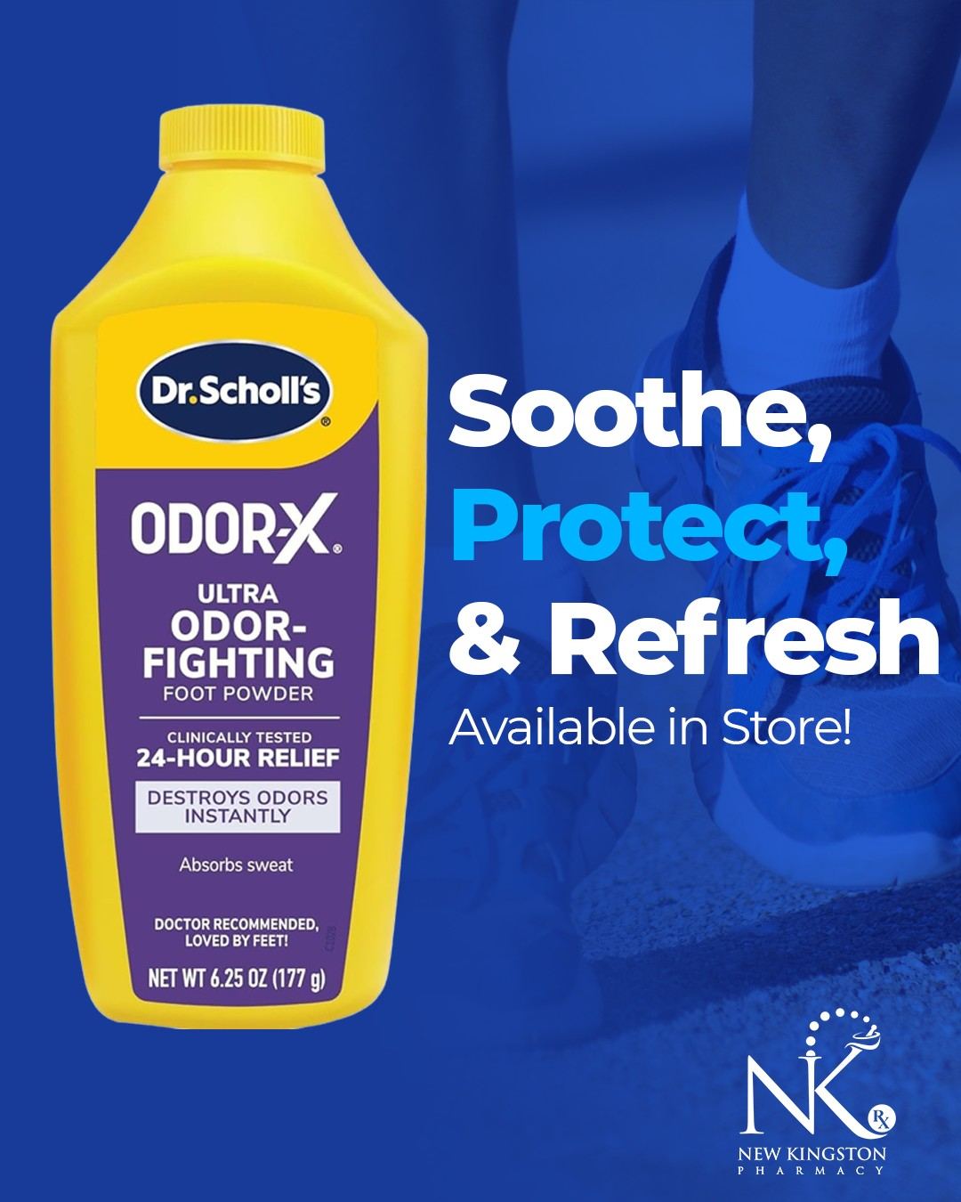 Bottle of Dr. Scholl's Odor-X ultra odor-fighting foot powder