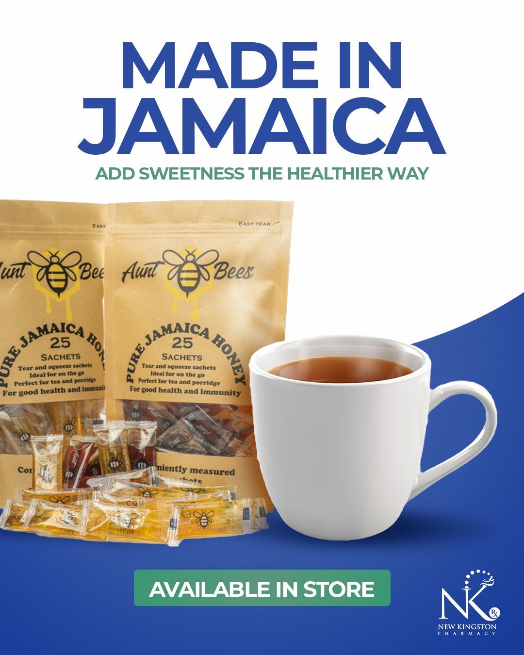 Aunt Bee's Pure Jamaican Honey sachets, made in Jamaica