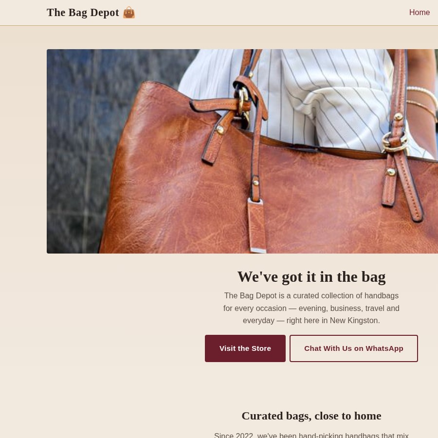 Preview of The Bag Depot website homepage