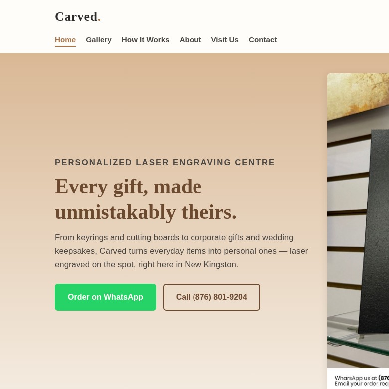 Preview of the Carved website homepage