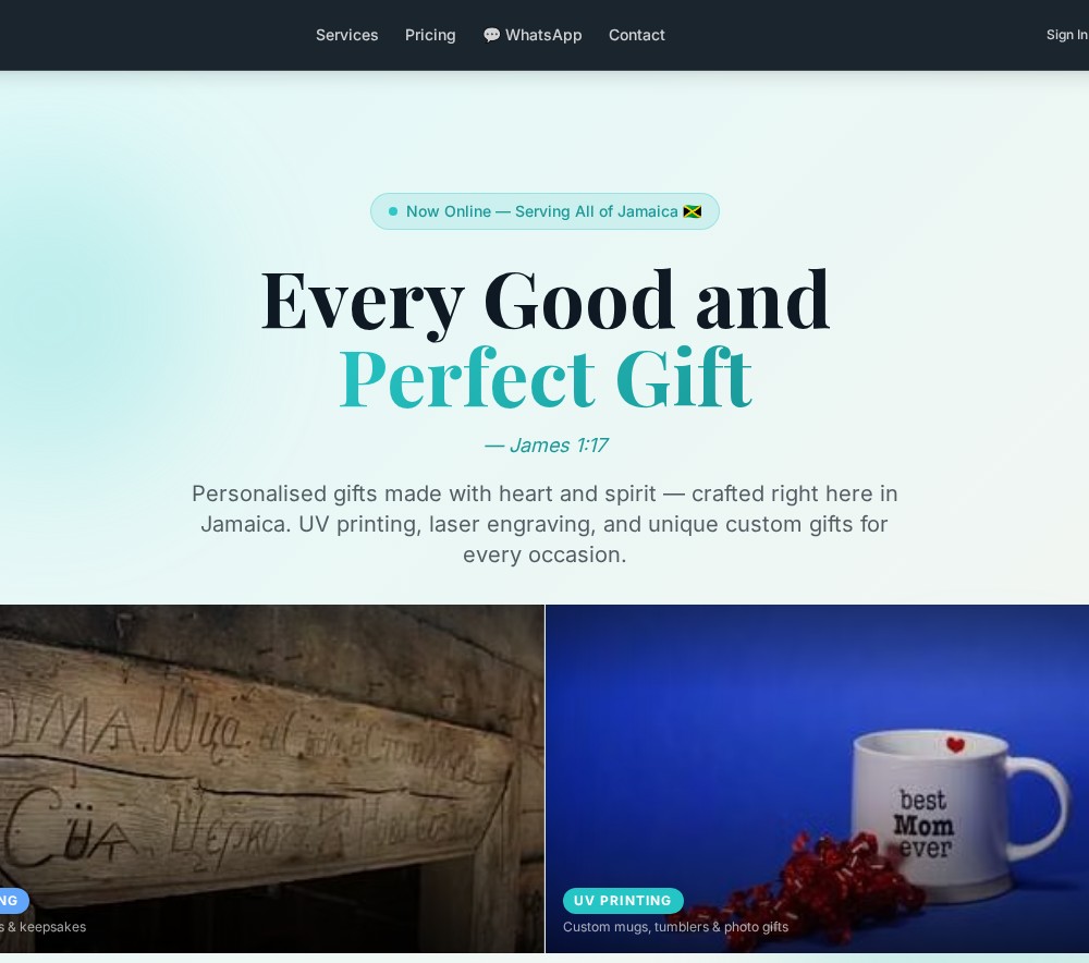 Preview of the Timeless Gifts website homepage