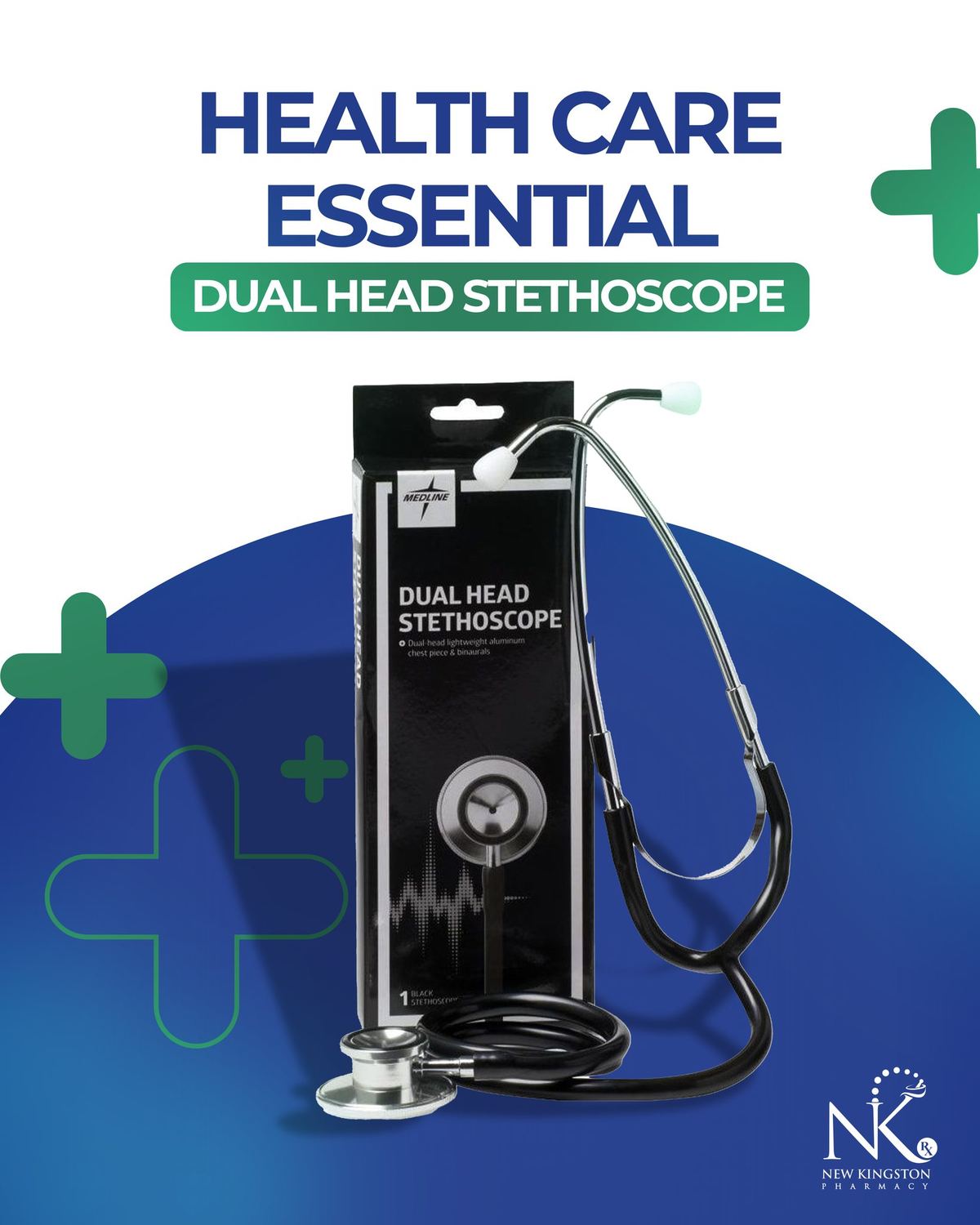 Dual head stethoscope in its retail packaging